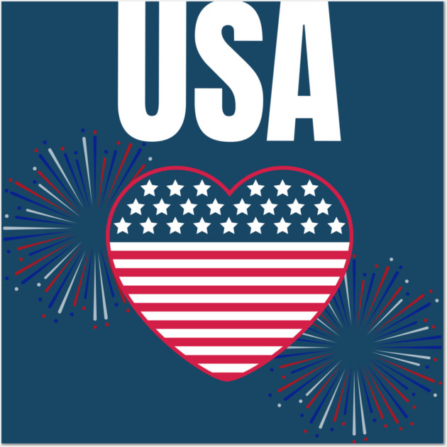 USA Heart Shape American Flag 4th of July Wall Art by BirdsnStuff