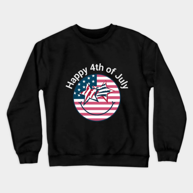 Happy 4th of July Happy Face Independence Day Crewneck Sweatshirt by BirdsnStuff