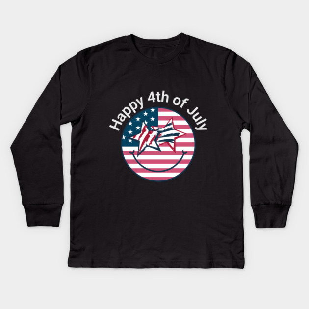 Happy 4th of July Happy Face Independence Day Kids Long Sleeve T-Shirt by BirdsnStuff