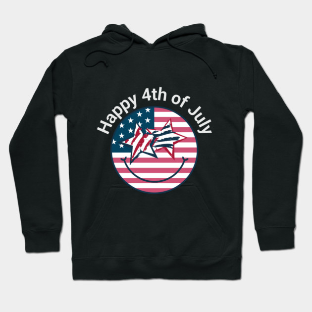 Happy 4th of July Happy Face Independence Day Hoodie by BirdsnStuff