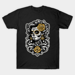 Lady Sugar Skull Decorated Day of Dead Painted Womans Face T-Shirt