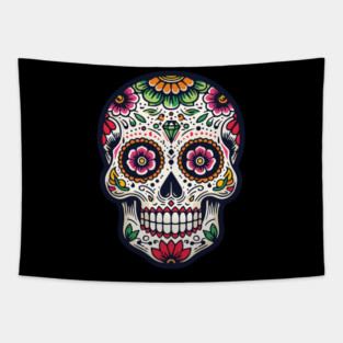Sugar Skull Design Painted Decorated Day of Dead Sugar Skull Tapestry