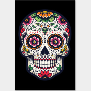 Sugar Skull Design Painted Decorated Day of Dead Sugar Skull Posters and Art