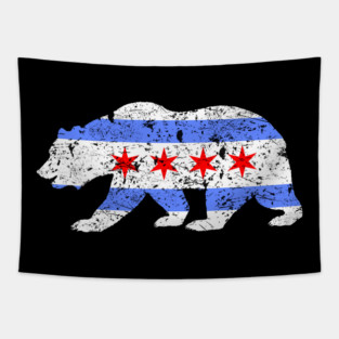 Chicago City Flag Bear Tapestry