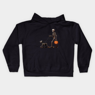 Skeleton Walking Skeletal Dog on Halloween Night Kids Hoodie