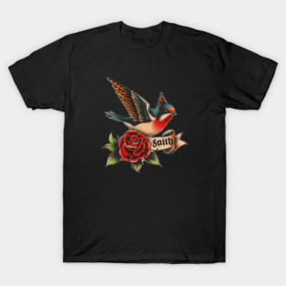 Traditional neo american swallow and rose tattoo style T-Shirt