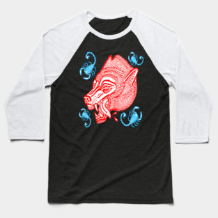 Medieval Snarling Wolf Head with Scorpions tattoo art Baseball T-Shirt