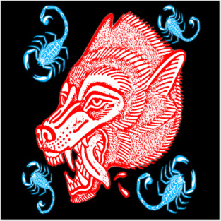 Medieval Snarling Wolf Head with Scorpions tattoo art Posters and Art