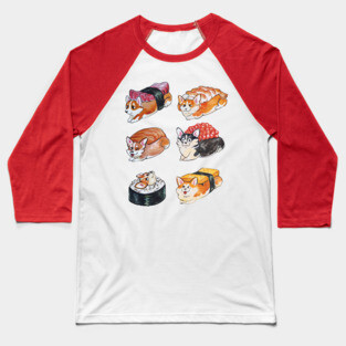 Sushi Corgi Watercolor Baseball T-Shirt