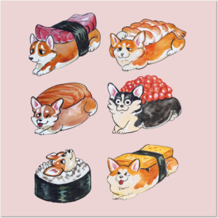 Sushi Corgi Watercolor Posters and Art