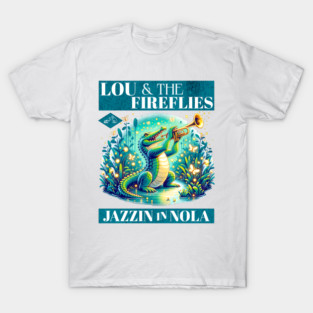Louie and the fireflies Jazzin in Nola Alligator style Album Cover Distressed Look T-Shirt