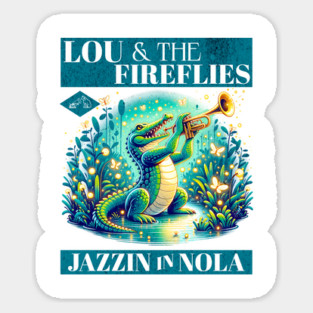 Louie and the fireflies Jazzin in Nola Alligator style Album Cover Distressed Look Sticker