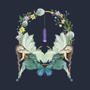 Golden Fairy Circle With Flowers And Crystals T-Shirt