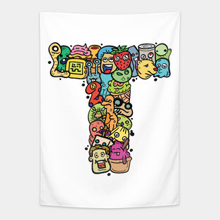 Alphabet Monster Doodle Letter T Monogram Tapestry