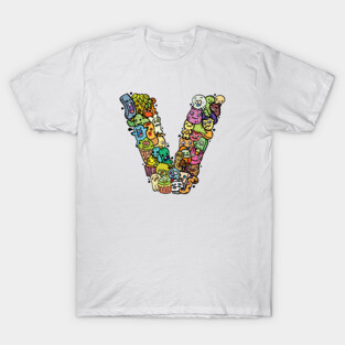 Alphabet Monster Doodle Letter V Monogram T-Shirt
