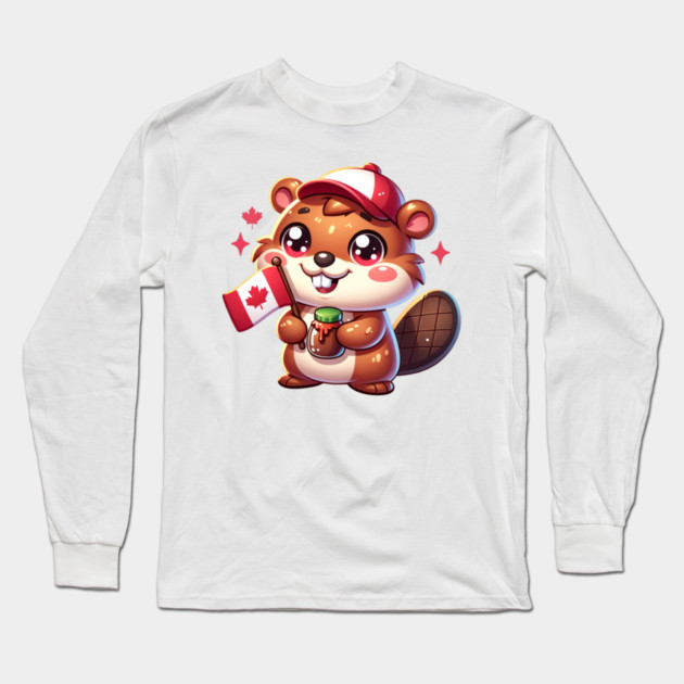 Canada Day Cute Beaver Long Sleeve T-Shirt by HolidayBug