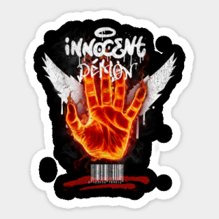 Innocent Demon T-Shirt: Fiery Hand Design Sticker