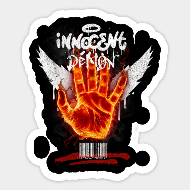 Innocent Demon T-Shirt: Fiery Hand Design Sticker by Designed By Marty