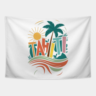 Retro Tropical Tahiti Beach Vacation Travel Tapestry