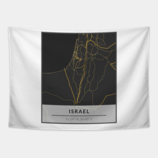 Israel Minimalist Map Art (black and gold) Tapestry
