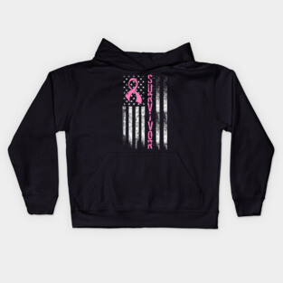 Cool Breast Cancer Survivor Women Pink Flag Kids Hoodie