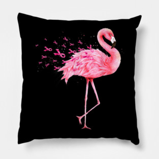 Cute Flamingo Pink Ribbon Breast Cancer Awareness Pillow