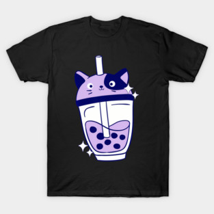 Ube Boba Cat Bubble Tea Purple Yam Cute Boba Cat T-Shirt