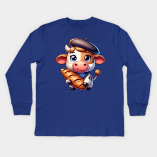French Cow with Baguette Kids Long Sleeve T-Shirt