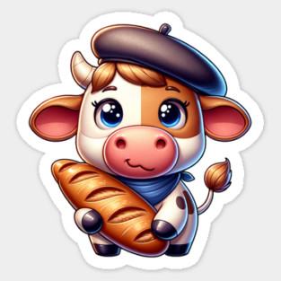 French Cow with Baguette Sticker