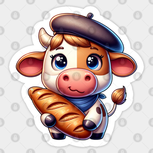 French Cow with Baguette Sticker by HolidayBug