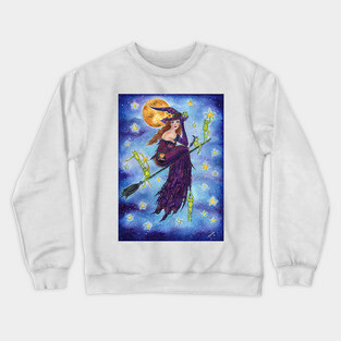 Halloween witch with frogs by Renee Lavoie Crewneck Sweatshirt