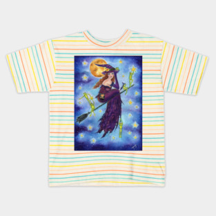 Halloween witch with frogs by Renee Lavoie Kids T-Shirt