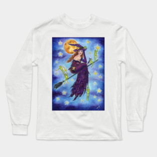 Halloween witch with frogs by Renee Lavoie Long Sleeve T-Shirt