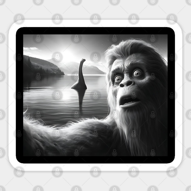 Funny Surprised Squatch Selfie with Loch Ness Monster Nessie Sticker by Luxinda