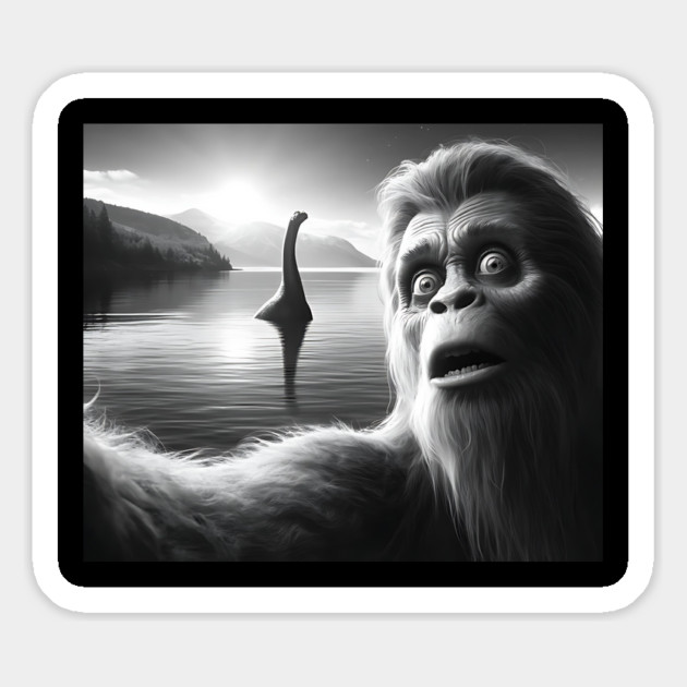 Funny Surprised Squatch Selfie with Loch Ness Monster Nessie Magnet by Luxinda