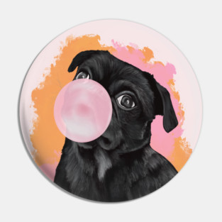 Bubblegum Blowing Black Pug Pin