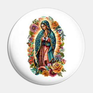 Our Lady of Guadalupe with Flowers Pin