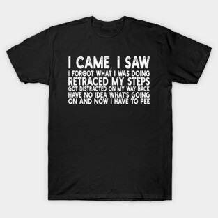 i came, i saw i forgot what i was doing retraced my steps got distracted on my way back have no idea what's going on and now i have to pee T-Shirt