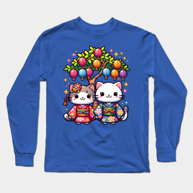 Tanabata Kittens in Kimonos Long Sleeve T-Shirt by HolidayBug