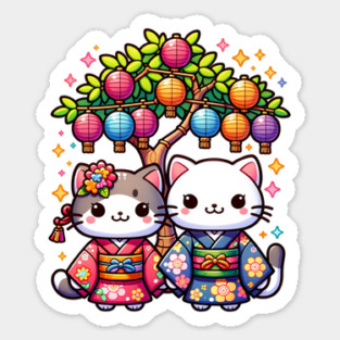 Tanabata Kittens in Kimonos Sticker