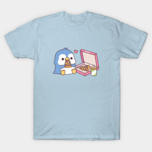 Cute Blue Penguin Loves Eating Pizza T-Shirt