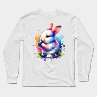 Watercolor Blueberry Bunny Long Sleeve T-Shirt
