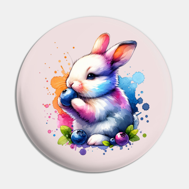 Watercolor Blueberry Bunny Pin by HolidayBug