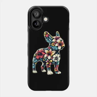 French bulldog silhouette and colorful tropical flowers, French bulldog lovers, gift for French bulldog  lovers Phone Case