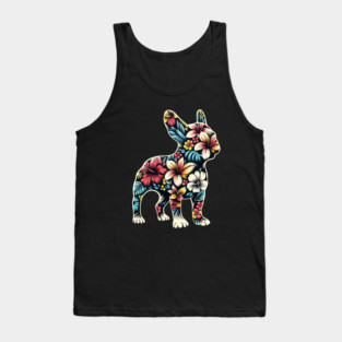 French bulldog silhouette and colorful tropical flowers, French bulldog lovers, gift for French bulldog  lovers Tank Top