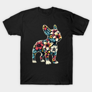 French bulldog silhouette and colorful tropical flowers, French bulldog lovers, gift for French bulldog  lovers T-Shirt