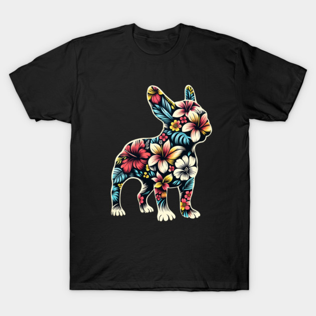 French bulldog silhouette and colorful tropical flowers, French bulldog lovers, gift for French bulldog  lovers T-Shirt by Collagedream