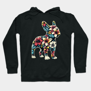 French bulldog silhouette and colorful tropical flowers, French bulldog lovers, gift for French bulldog  lovers Hoodie