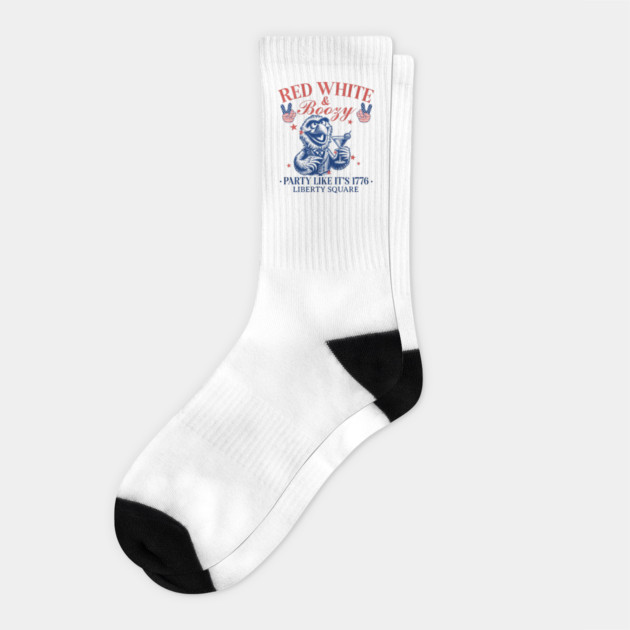 Red White and BOOZY Liberty Square Party like it's 1776 Socks by Joaddo