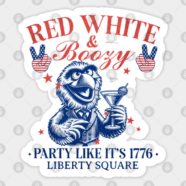 Red White and BOOZY Liberty Square Party like it's 1776 Sticker by Joaddo